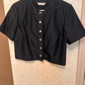 Amanda Uprichard Black and Gold Cropped Button Down Blouse